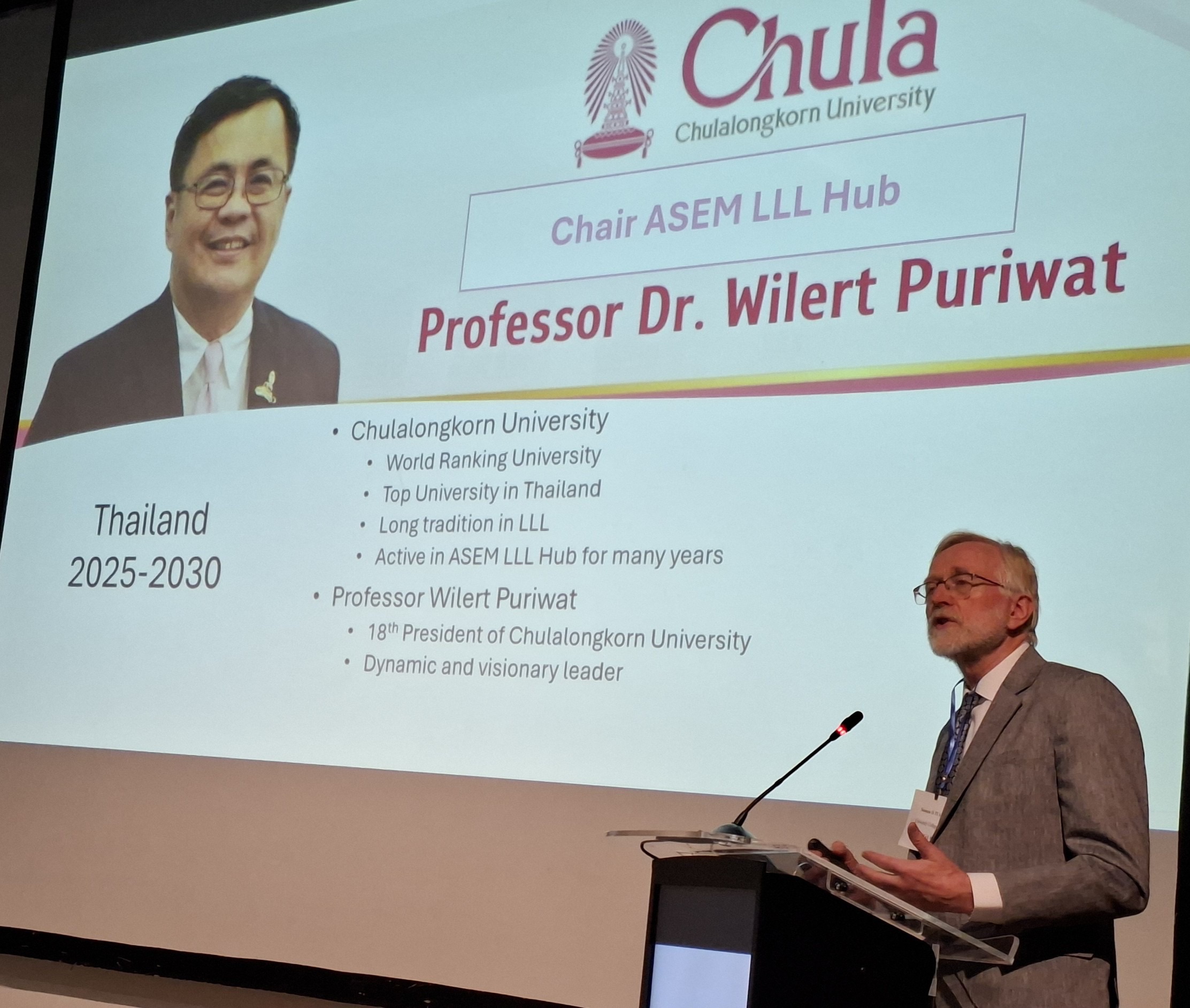 Presentation introducing Professor Dr. Wilert Puriwat as Chair of ASEM LLL Hub
